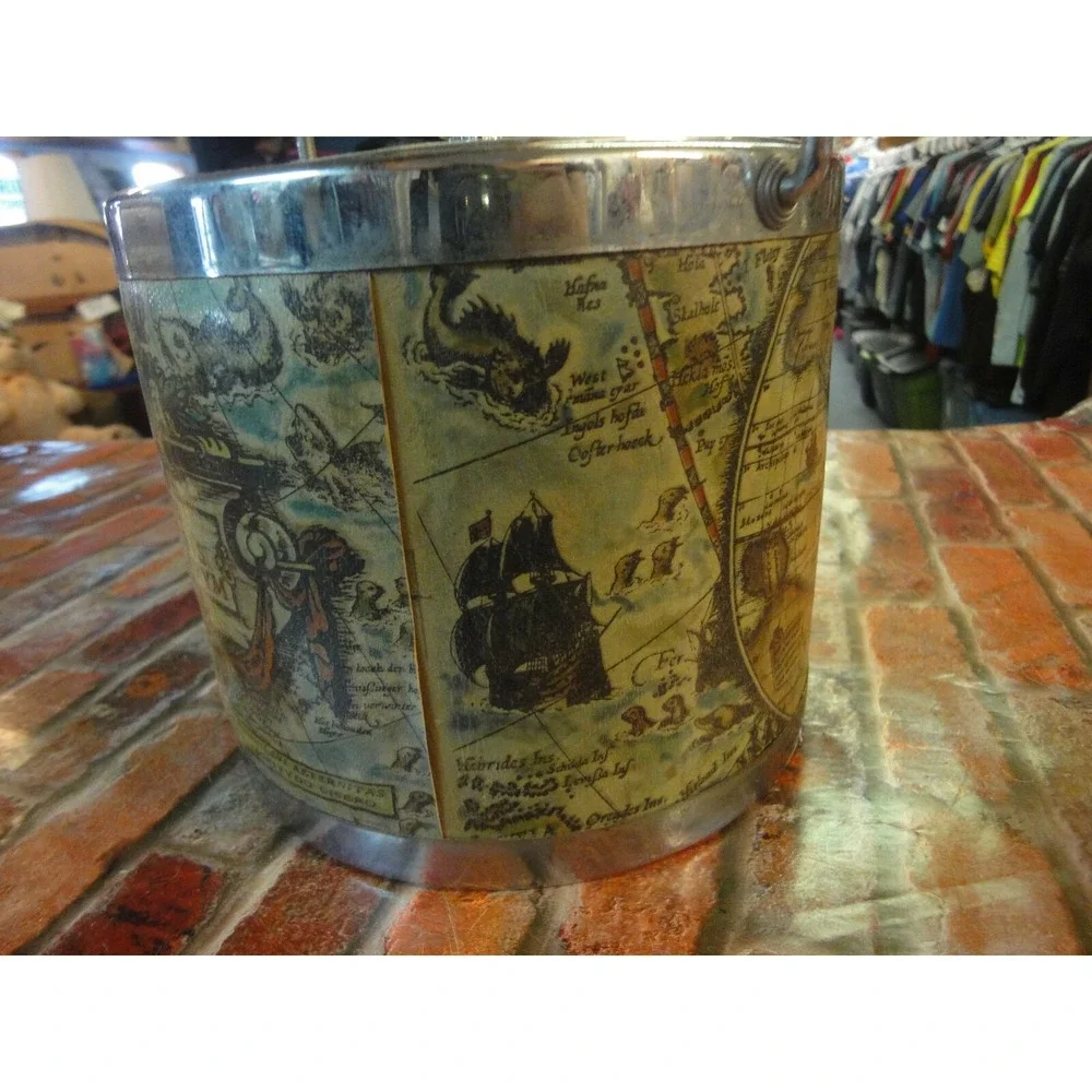 Vintage Ice Bucket TYPVS ORBIS TERRARVM Map of World Made in Japan bar man cave